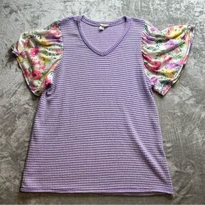 BIBI Floral Sleeve Purple Women's Top